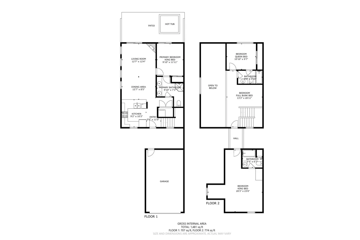 This wide-angle shot captures the open flow of living spaces, including the living room, kitchen, primary bedroom, dining area, and garage. It highlights the connection between communal and private areas, essential for multigenerational gatherings.